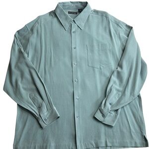 Anthology 100% Silk Button Down Shirt‎ XL Sage Green Long Sleeve Minimalist